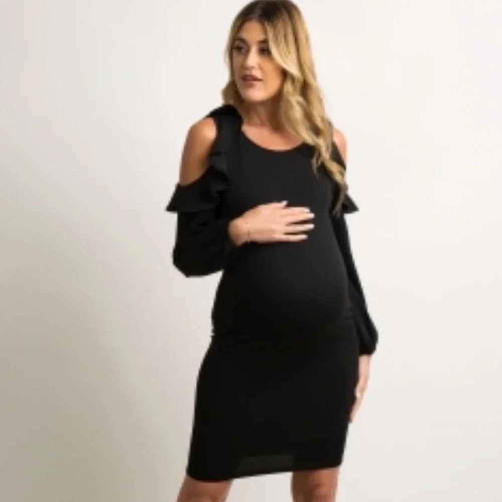 NEW* PinkBlush Black Ruffle Trim Puff Sleeve Dres